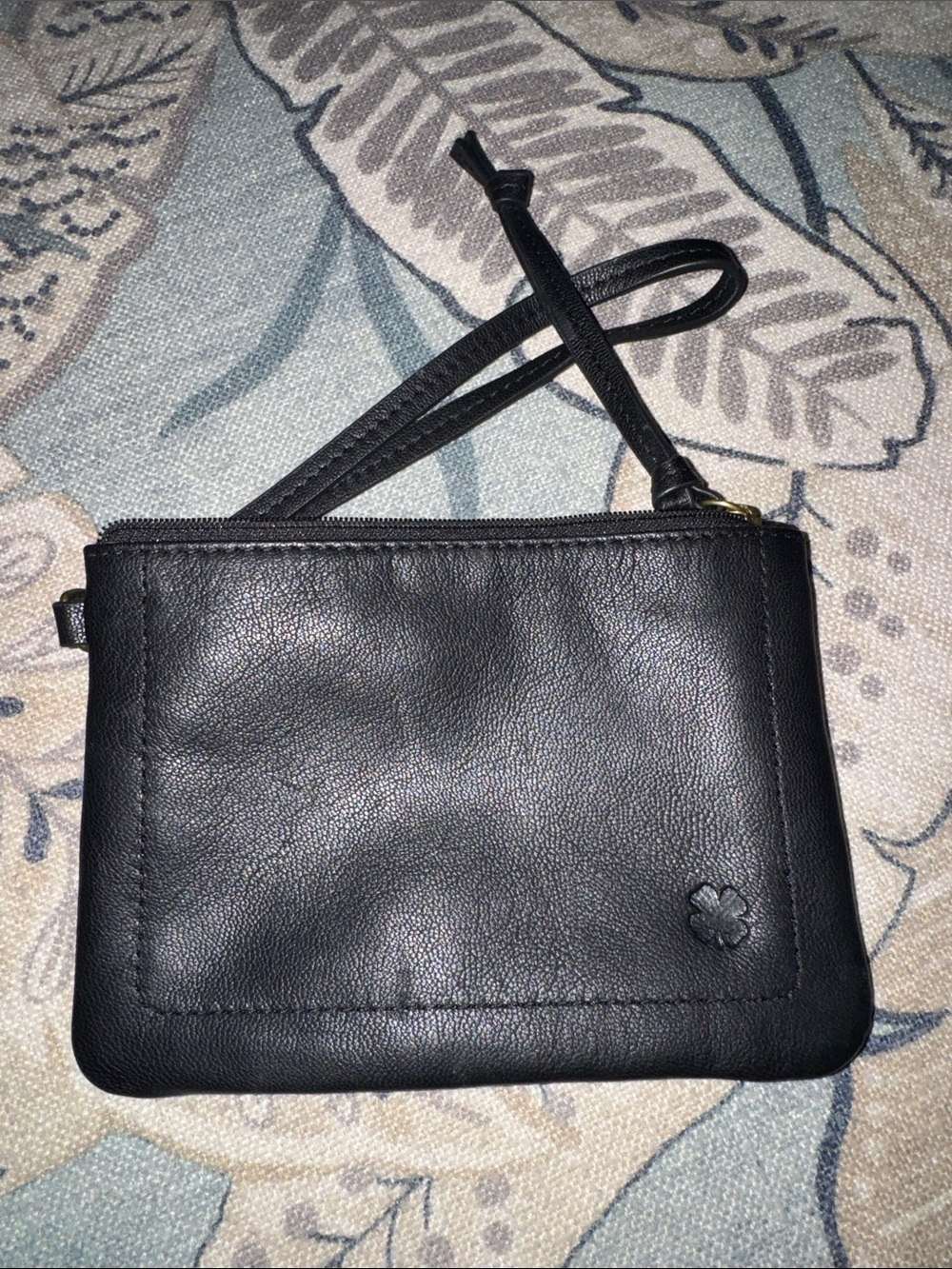 Classic Black Leather Wristlet Clutch with Wrist Strap